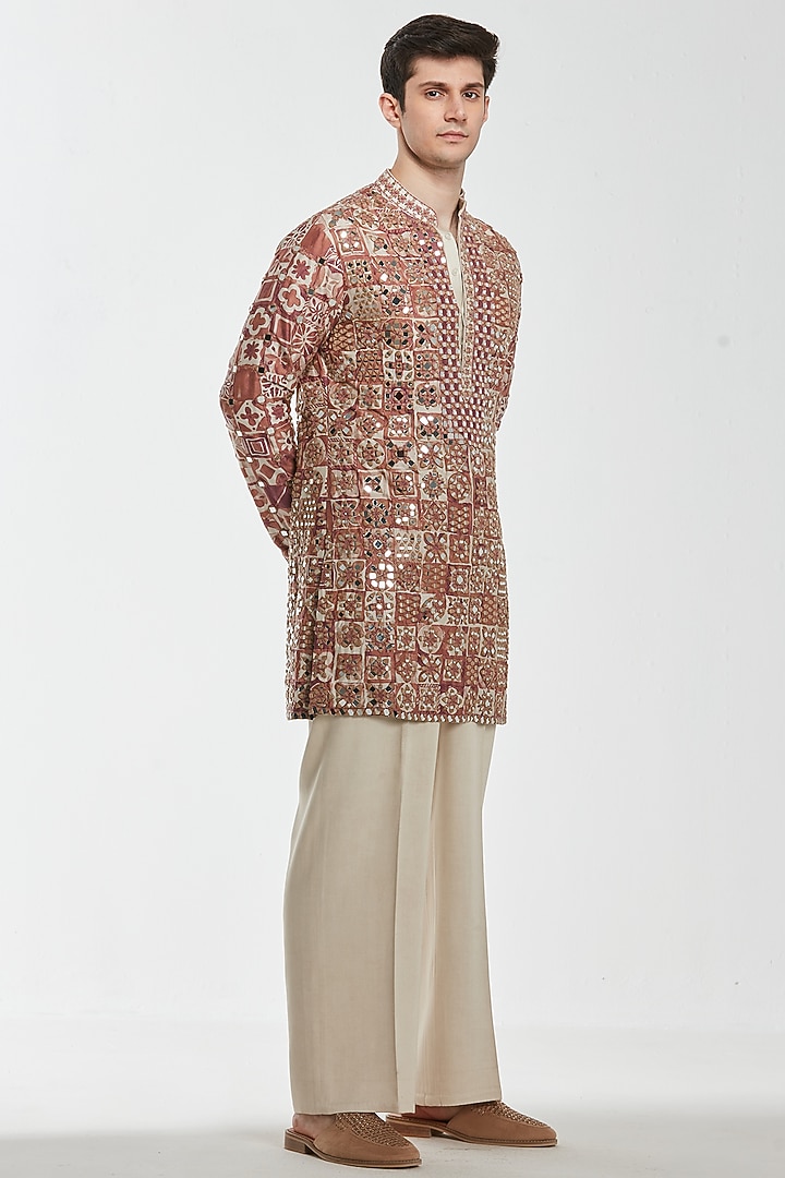 Multi-Colored Chanderi Mirror Work Kurta Set by Abhinav Mishra Men at Pernia's Pop Up Shop