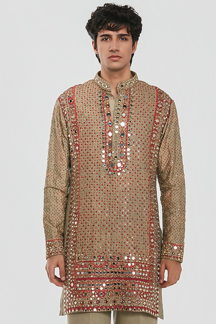 Multi-Colored Chanderi Mirror Work Kurta Set by Abhinav Mishra Men at Pernia's Pop Up Shop