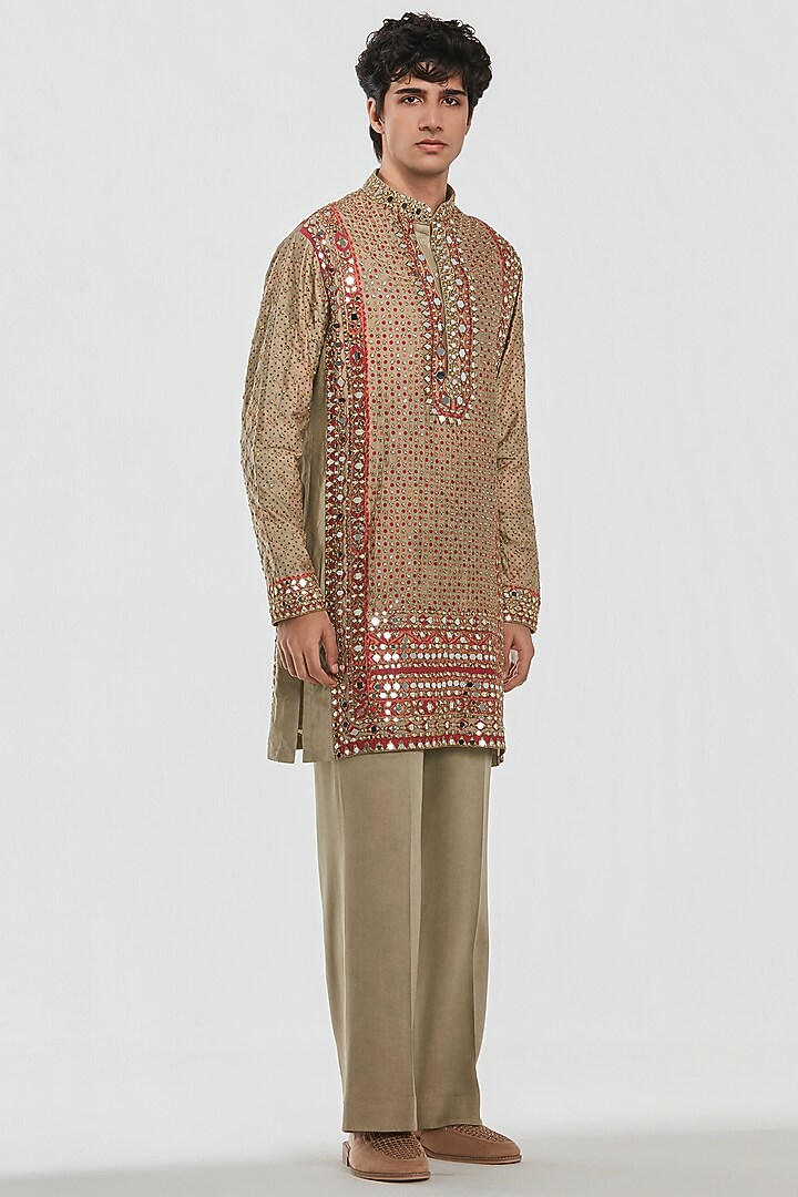 Multi-Colored Chanderi Mirror Work Kurta Set by Abhinav Mishra Men at Pernia's Pop Up Shop