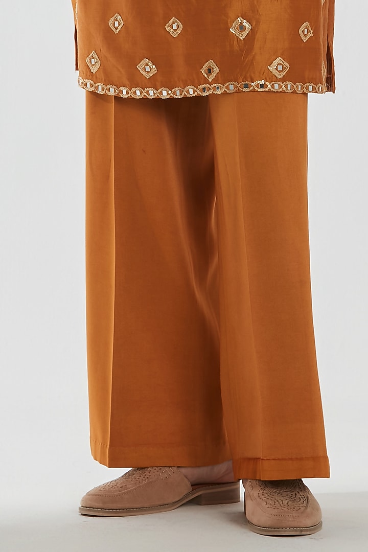 Mustard Yellow Chanderi Mirror Work Bundi Jacket Set by Abhinav Mishra Men at Pernia's Pop Up Shop
