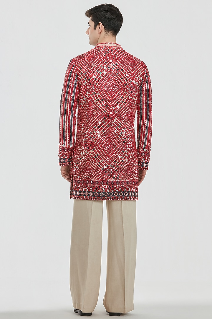 Multi-Colored Chanderi Mirror Work Kurta Set by Abhinav Mishra Men at Pernia's Pop Up Shop