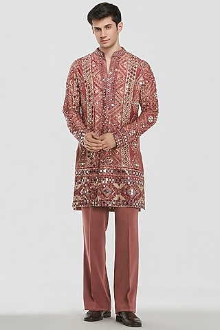 Multi-Colored Chanderi Mirror Work Kurta Set by Abhinav Mishra Men