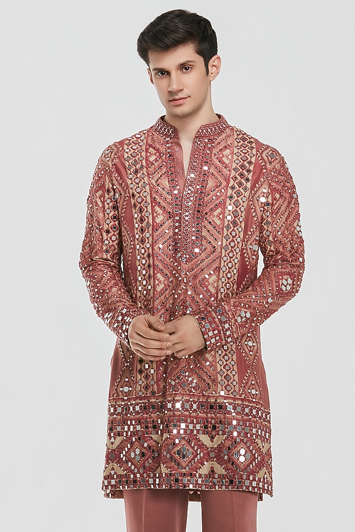Multi-Colored Chanderi Mirror Work Kurta Set by Abhinav Mishra Men at Pernia's Pop Up Shop