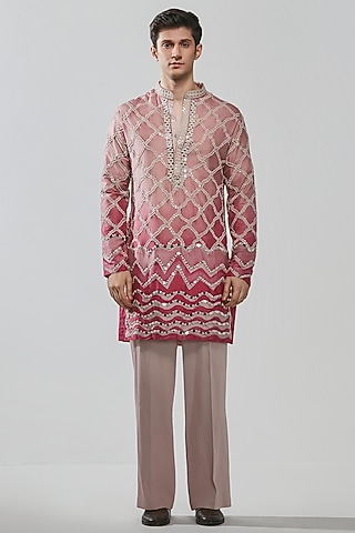 Multi-Colored Chanderi Mirror Work Kurta Set by Abhinav Mishra Men