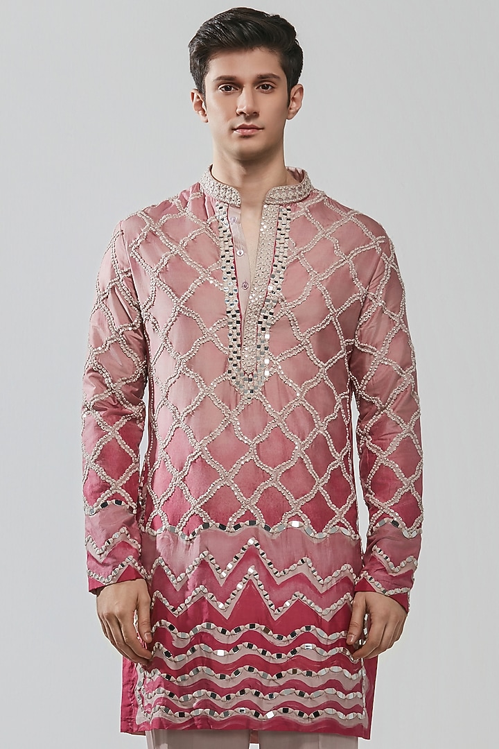 Multi-Colored Chanderi Mirror Work Kurta Set by Abhinav Mishra Men at Pernia's Pop Up Shop
