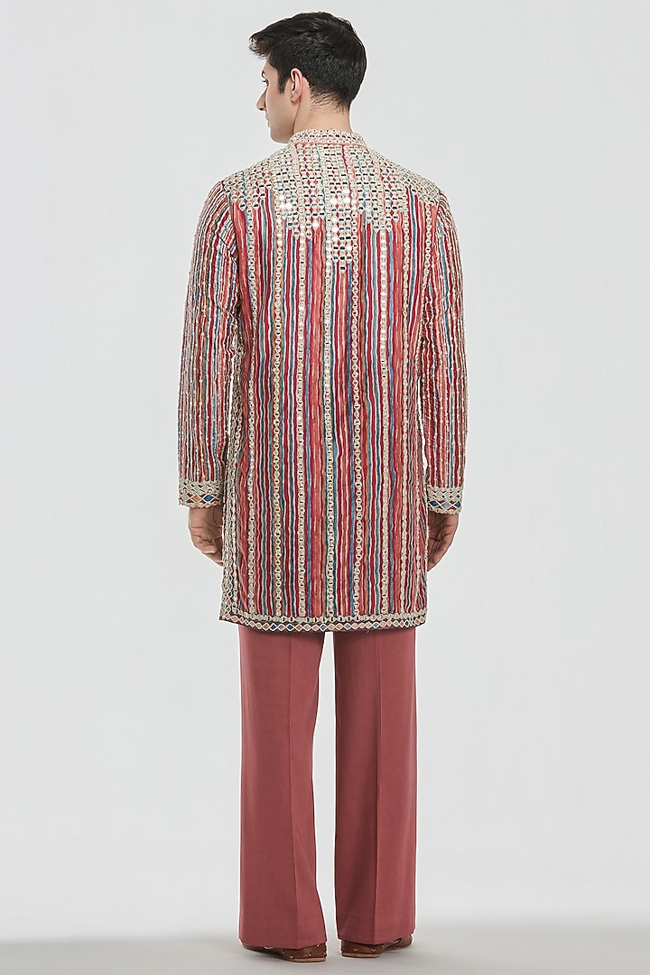 Multi-Colored Chanderi Mirror Work Kurta Set by Abhinav Mishra Men at Pernia's Pop Up Shop