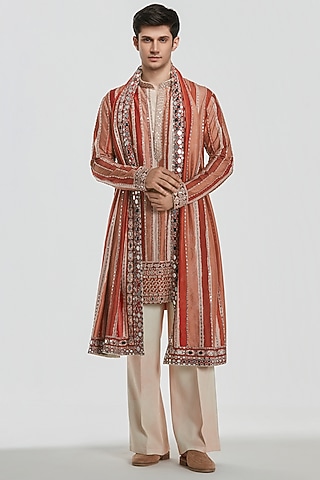 Multi-Colored Chanderi Mirror Work Kurta Set by Abhinav Mishra Men