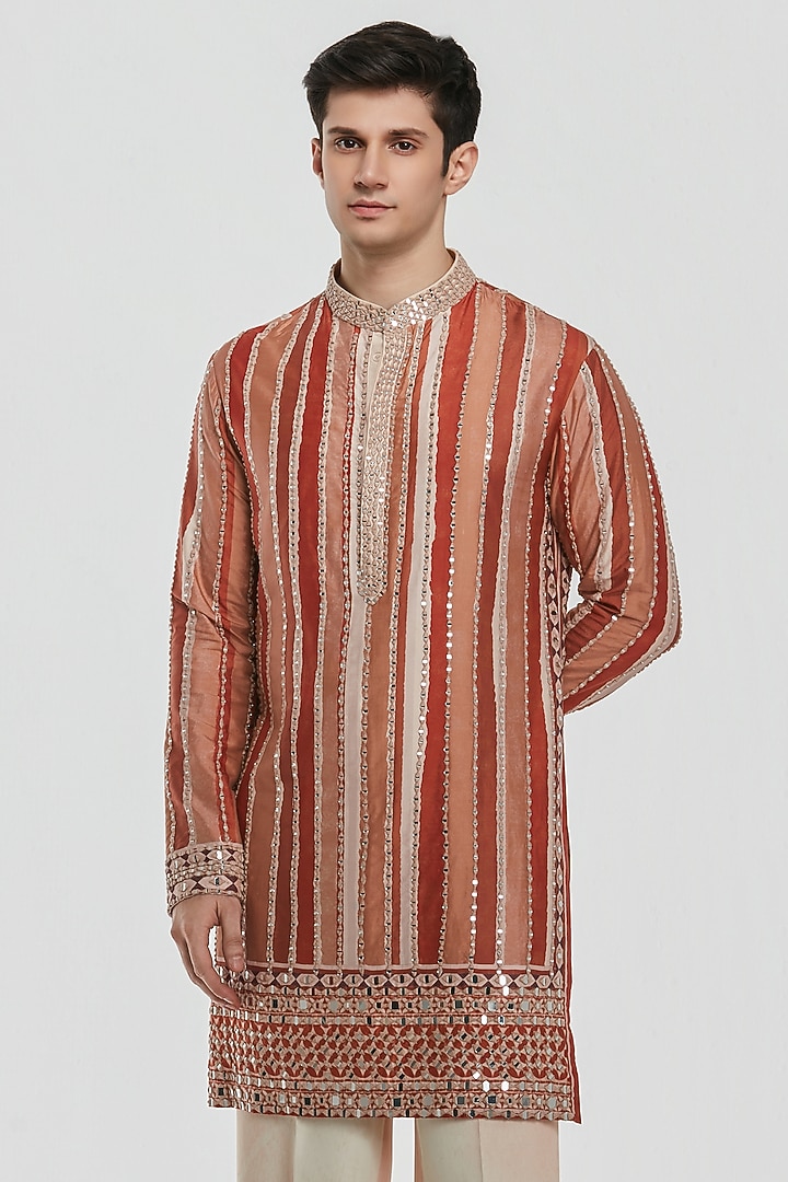 Multi-Colored Chanderi Mirror Work Kurta Set by Abhinav Mishra Men at Pernia's Pop Up Shop