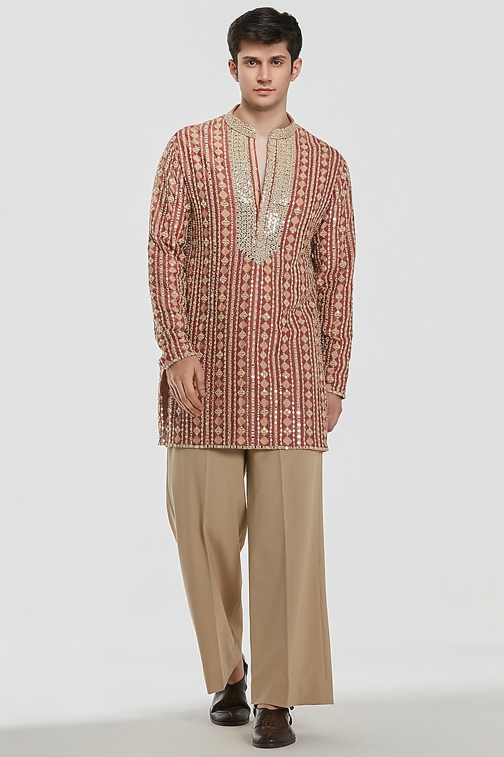 Multi-Colored Chanderi Mirror Work Kurta Set by Abhinav Mishra Men at Pernia's Pop Up Shop
