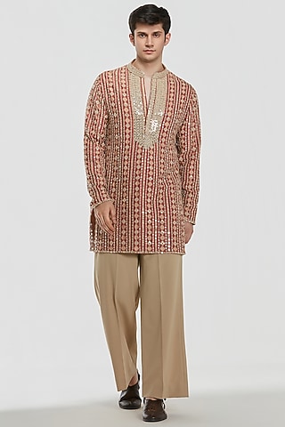 Multi-Colored Chanderi Mirror Work Kurta Set by Abhinav Mishra Men