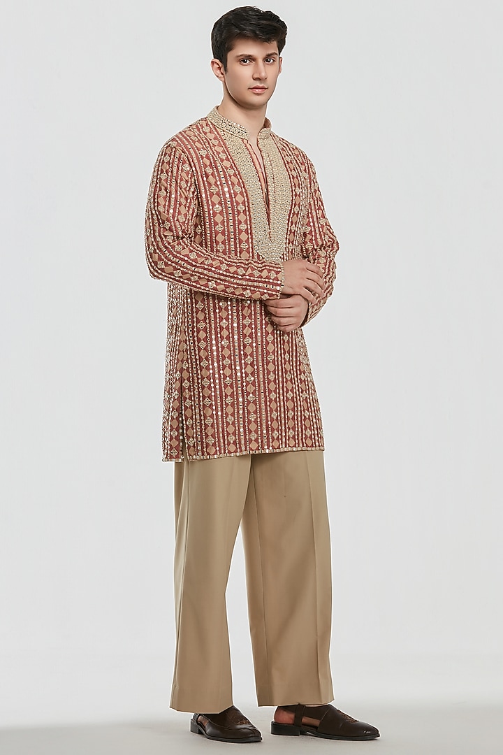 Multi-Colored Chanderi Mirror Work Kurta Set by Abhinav Mishra Men at Pernia's Pop Up Shop