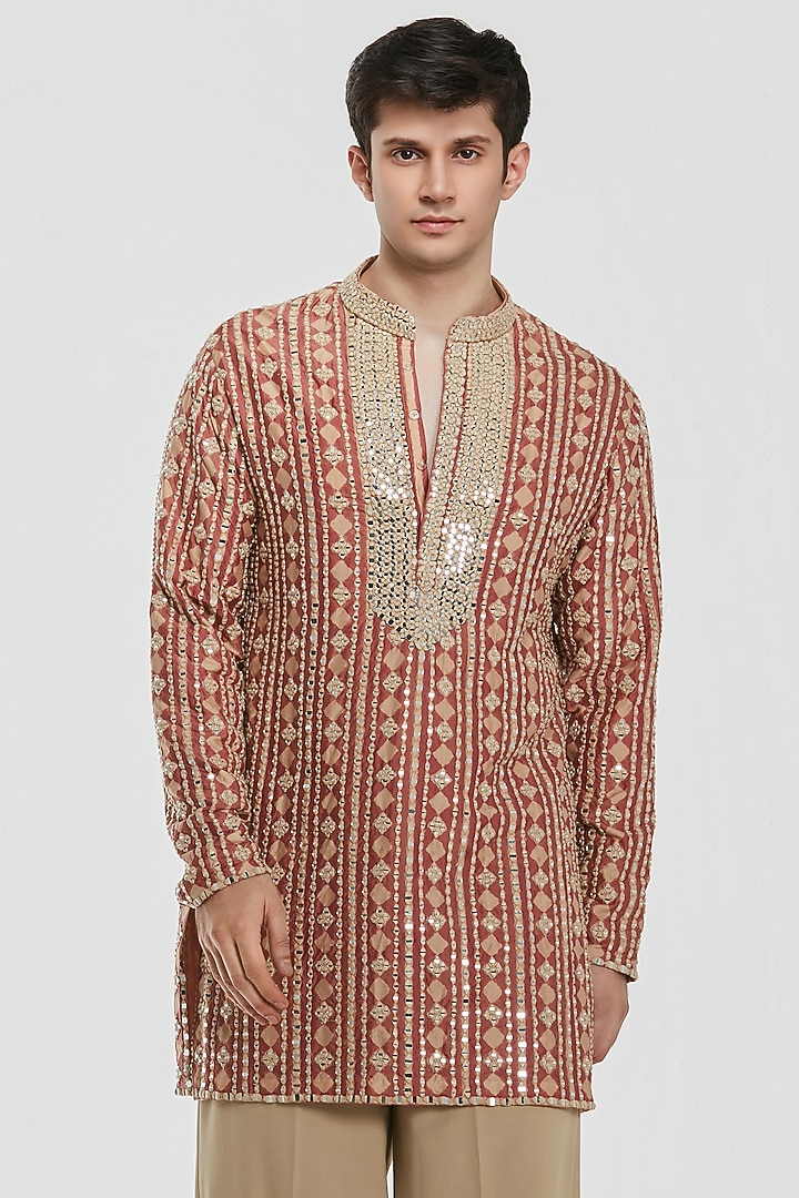 Multi-Colored Chanderi Mirror Work Kurta Set by Abhinav Mishra Men at Pernia's Pop Up Shop