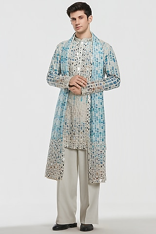 Multi-Colored Chanderi Mirror Work Kurta Set by Abhinav Mishra Men