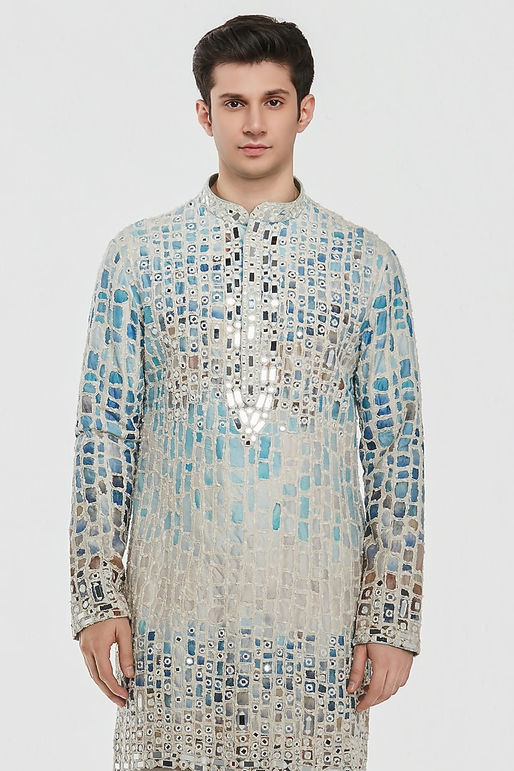 Multi-Colored Chanderi Mirror Work Kurta Set by Abhinav Mishra Men at Pernia's Pop Up Shop