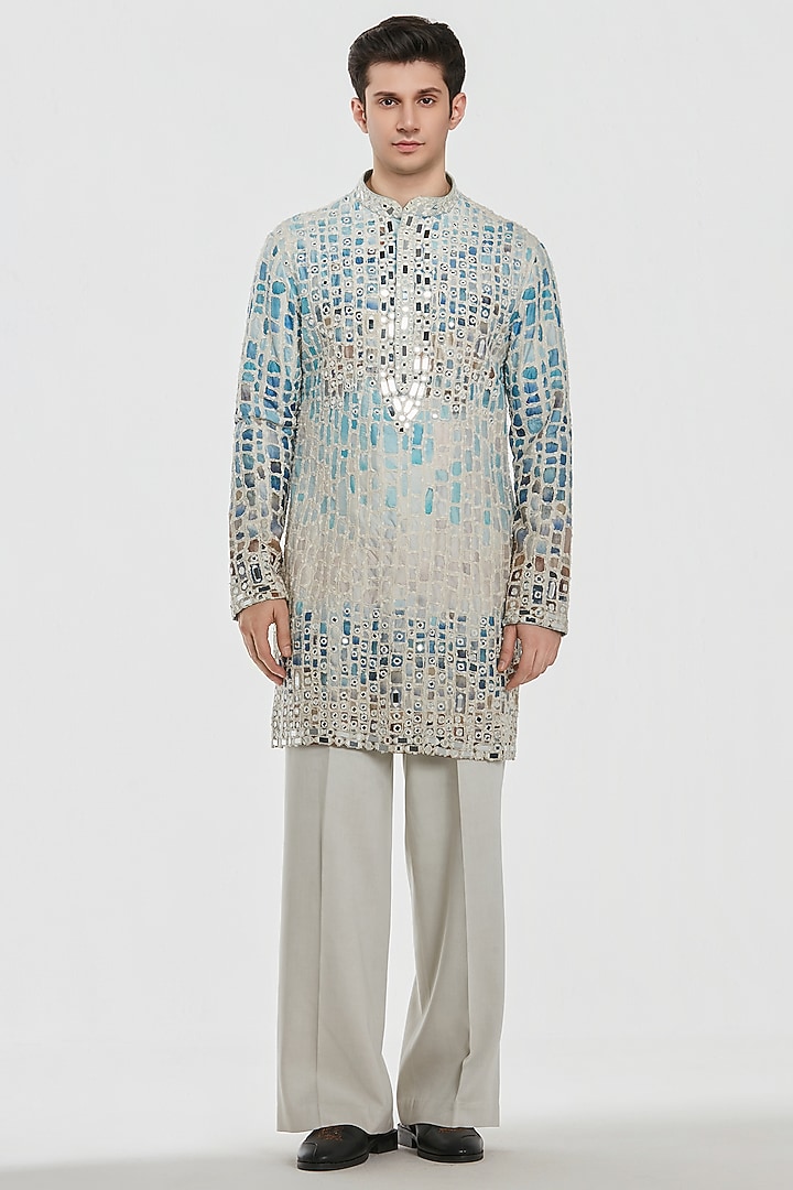 Multi-Colored Chanderi Mirror Work Kurta Set by Abhinav Mishra Men at Pernia's Pop Up Shop