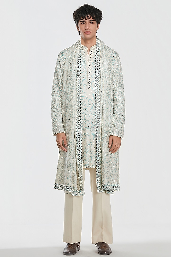 Multi-Colored Chanderi Mirror Work Kurta Set by Abhinav Mishra Men at Pernia's Pop Up Shop
