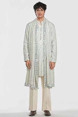 Multi-Colored Chanderi Mirror Work Kurta Set by Abhinav Mishra Men