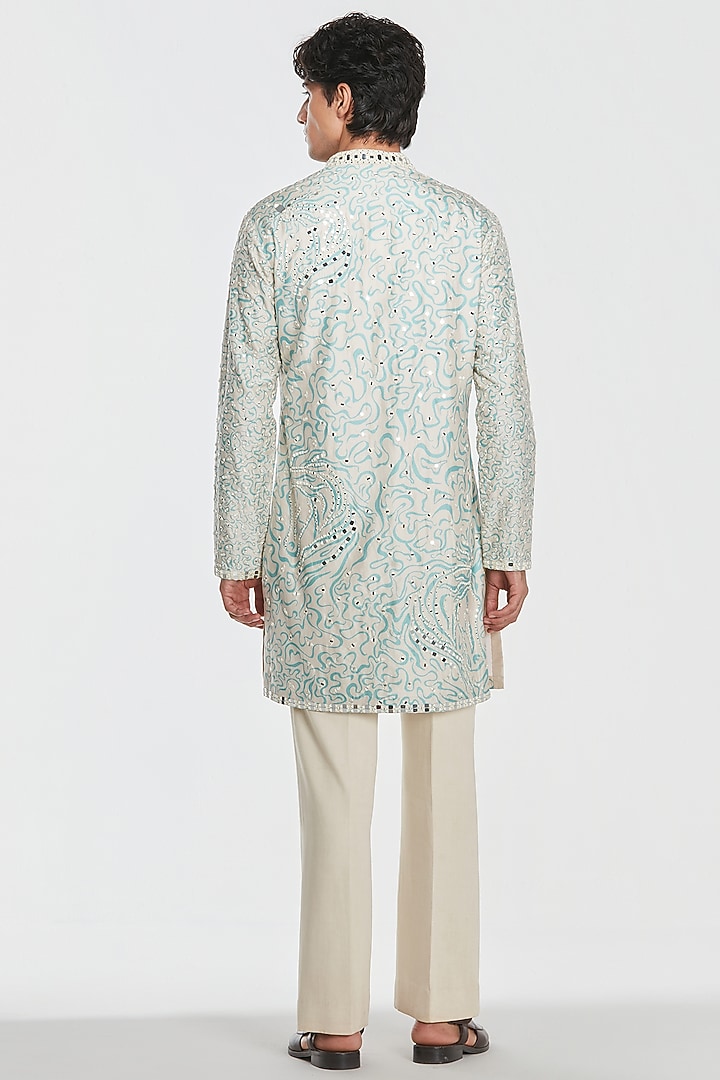Multi-Colored Chanderi Mirror Work Kurta Set by Abhinav Mishra Men at Pernia's Pop Up Shop