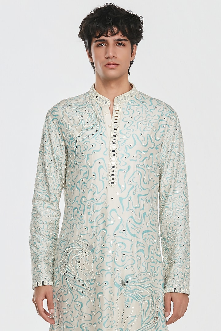 Multi-Colored Chanderi Mirror Work Kurta Set by Abhinav Mishra Men at Pernia's Pop Up Shop