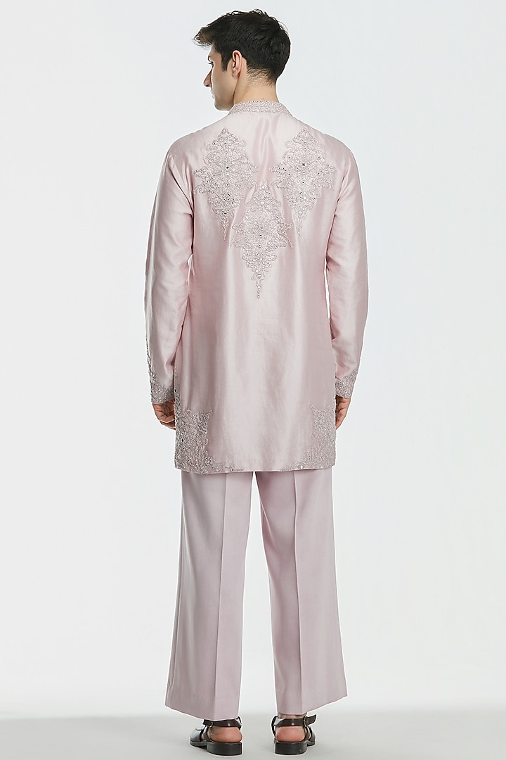 Lilac Chanderi Threadwork Kurta Set by Abhinav Mishra Men at Pernia's Pop Up Shop