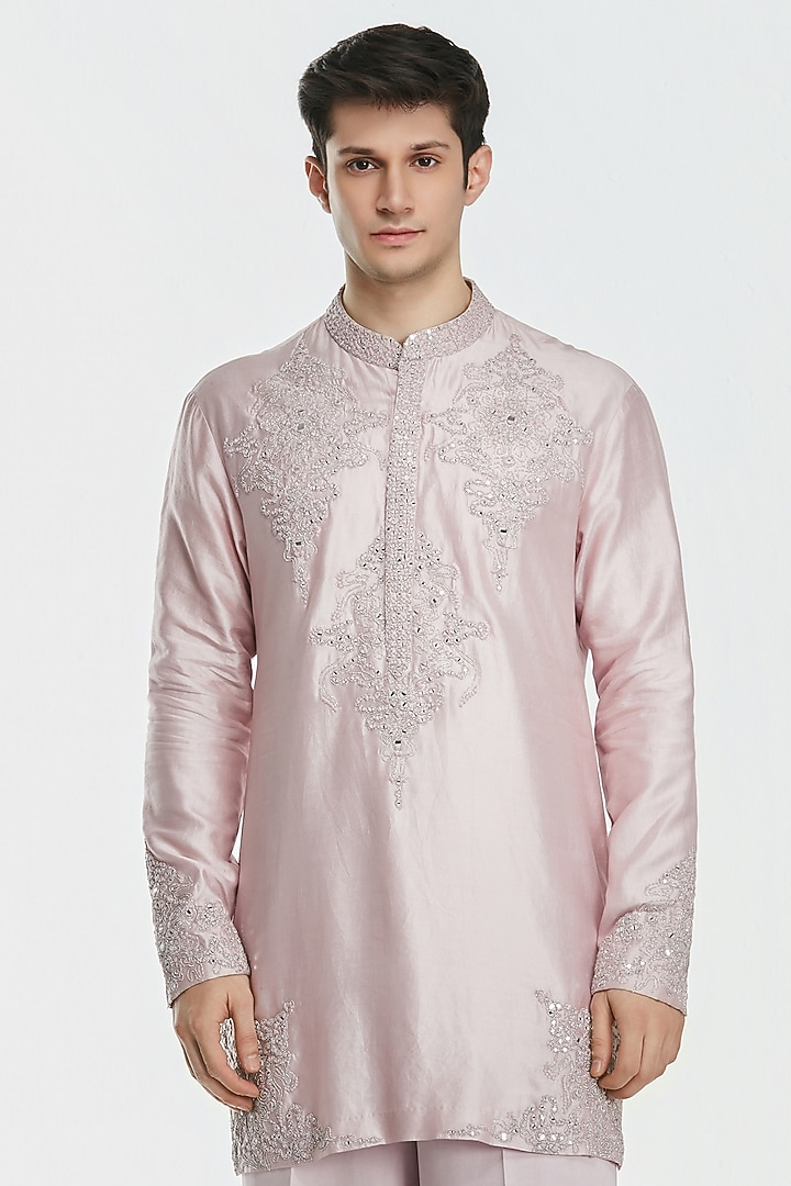 Lilac Chanderi Threadwork Kurta Set by Abhinav Mishra Men at Pernia's Pop Up Shop