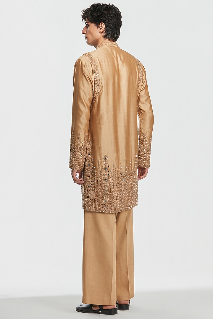 Gold Chanderi Threadwork Kurta Set by Abhinav Mishra Men at Pernia's Pop Up Shop