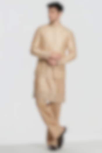 Beige Chanderi Threadwork Bundi Jacket Set by Abhinav Mishra Men at Pernia's Pop Up Shop