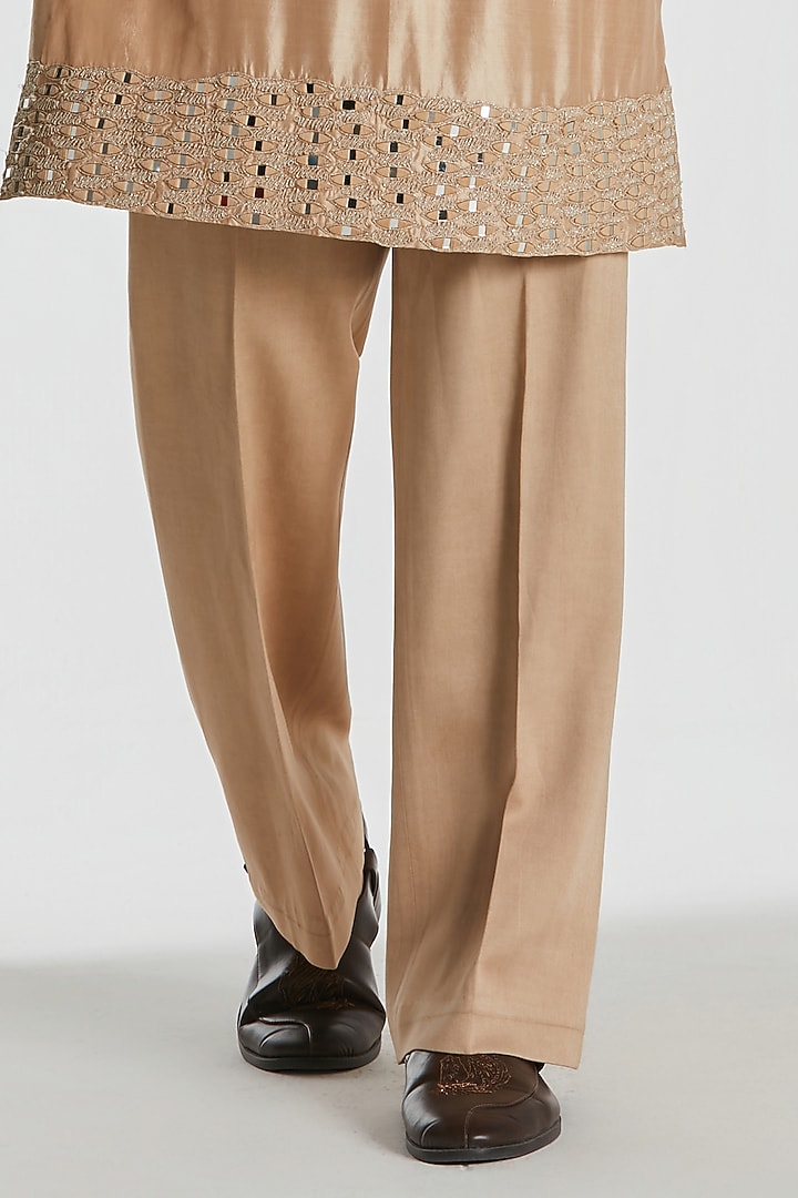 Beige Chanderi Threadwork Bundi Jacket Set by Abhinav Mishra Men at Pernia's Pop Up Shop