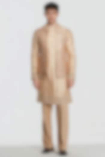Beige Chanderi Threadwork Bundi Jacket Set by Abhinav Mishra Men at Pernia's Pop Up Shop