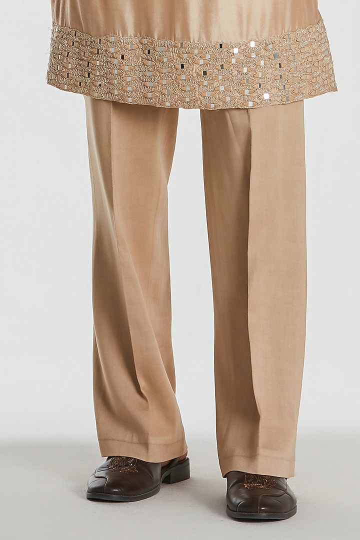 Beige Chanderi Threadwork Bundi Jacket Set by Abhinav Mishra Men at Pernia's Pop Up Shop