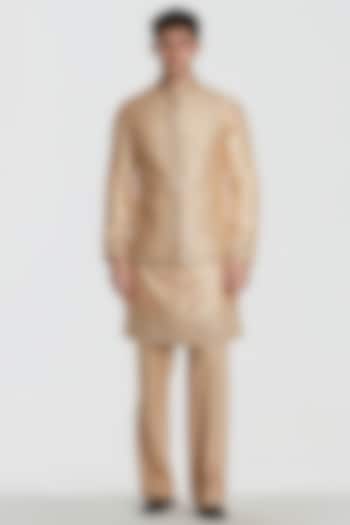 Beige Chanderi Threadwork Bundi Jacket Set by Abhinav Mishra Men at Pernia's Pop Up Shop