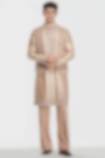 Beige Chanderi Threadwork Bundi Jacket Set by Abhinav Mishra Men at Pernia's Pop Up Shop