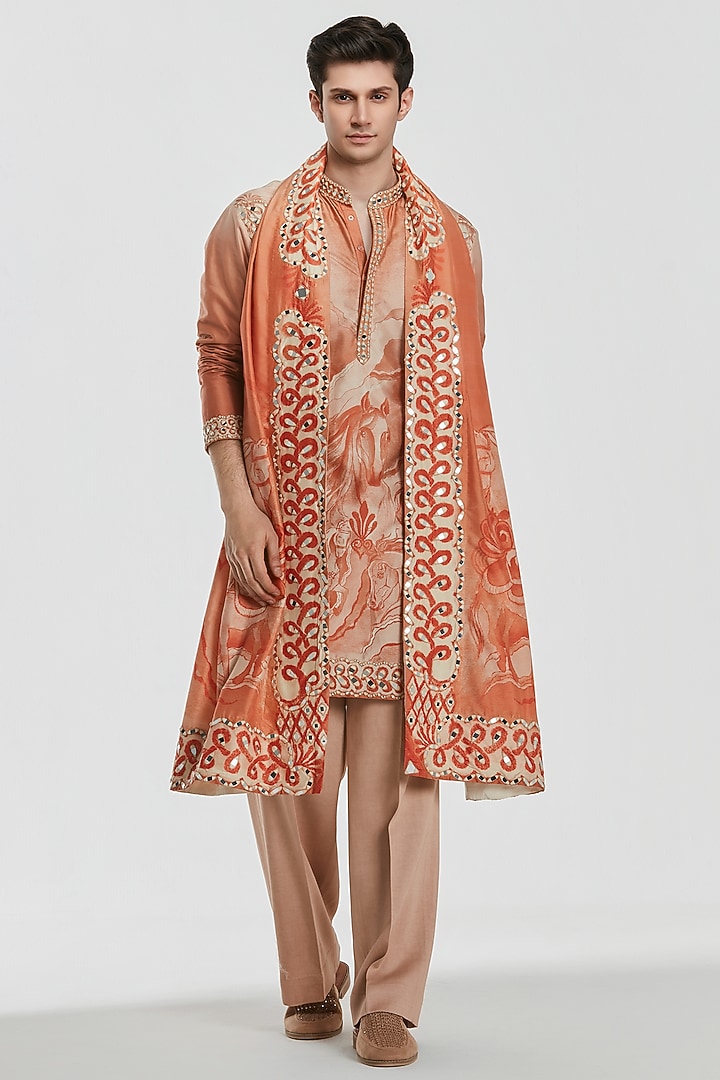 Multi-Colored Chanderi Threadwork Kurta Set by Abhinav Mishra Men at Pernia's Pop Up Shop