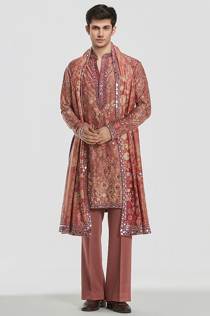 Multi-Colored Chanderi Threadwork Kurta Set by Abhinav Mishra Men at Pernia's Pop Up Shop