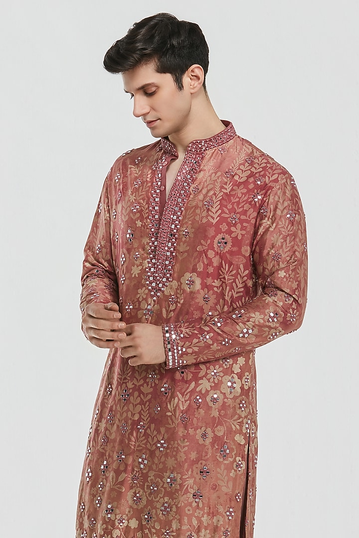 Multi-Colored Chanderi Threadwork Kurta Set by Abhinav Mishra Men at Pernia's Pop Up Shop