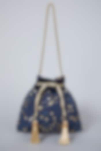 Midnight Blue Embroidered Potli Bag by Aloha by PS