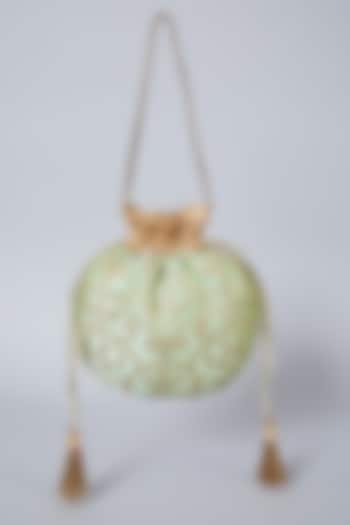 Mint Green Banarasi Weaved Potli Bag by Aloha by PS
