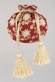 Maroon Embroidered Potli by Aloha by PS-READY TO SHIP GIFTS