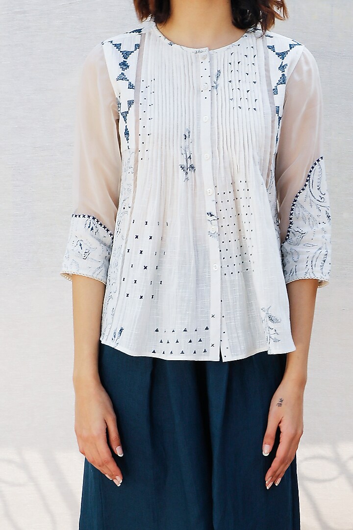 Ivory Printed & Pleated Top by Arcvsh by Pallavi Singh at Pernia's Pop Up Shop