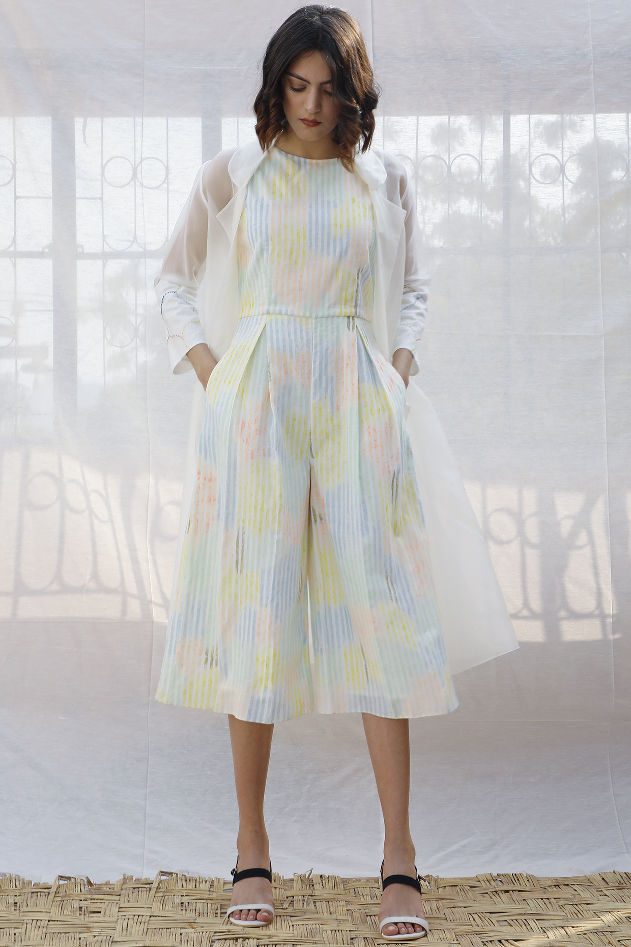 Ivory Printed Jumpsuit With Jacket by Arcvsh by Pallavi Singh at Pernia's Pop Up Shop