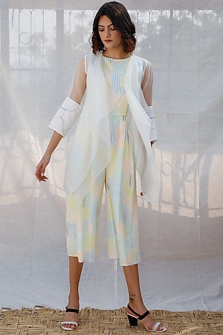 Multi Colored Striped Jumpsuit With Throw On by Arcvsh by Pallavi Singh