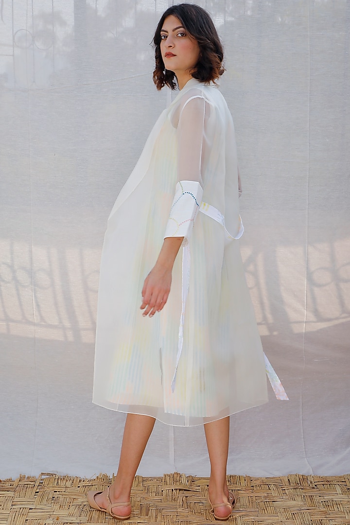 Ivory Printed Dress With Embroidered Jacket by Arcvsh by Pallavi Singh at Pernia's Pop Up Shop
