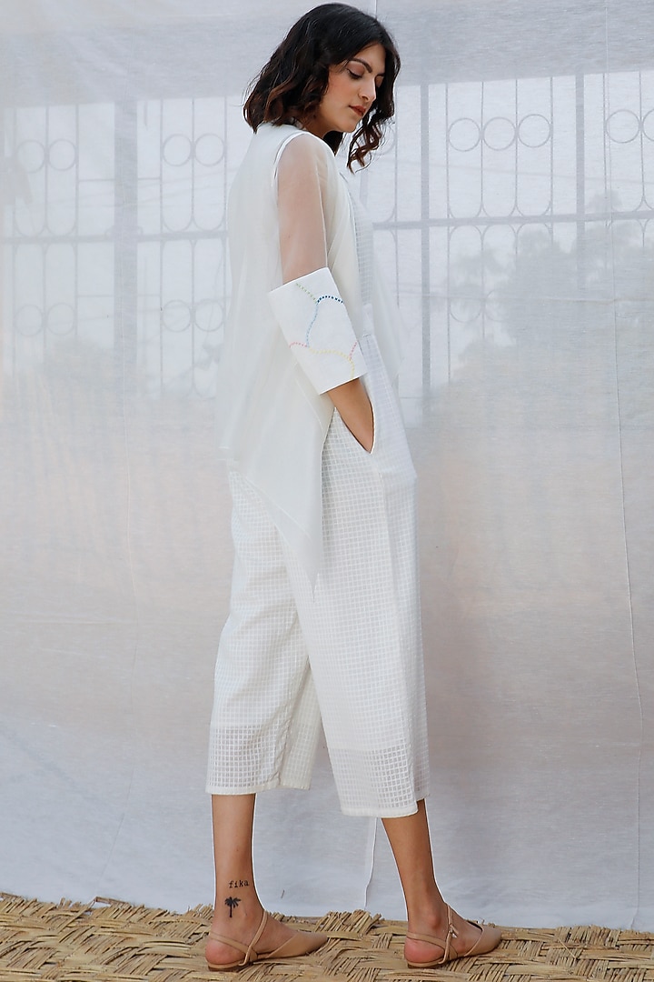 Ivory Textured Jumpsuit With Throw On by Arcvsh by Pallavi Singh at Pernia's Pop Up Shop