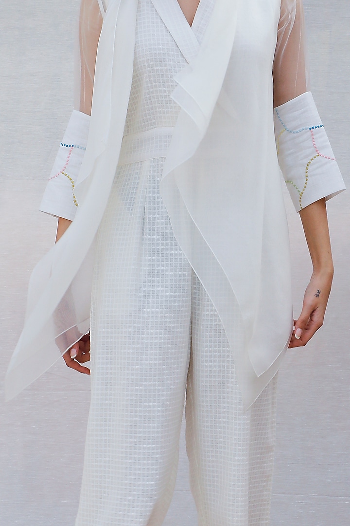 Ivory Textured Jumpsuit With Throw On by Arcvsh by Pallavi Singh at Pernia's Pop Up Shop