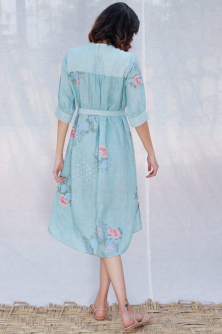 Mint Blue Printed & Pleated Slip Summer Dress by Arcvsh by Pallavi Singh at Pernia's Pop Up Shop