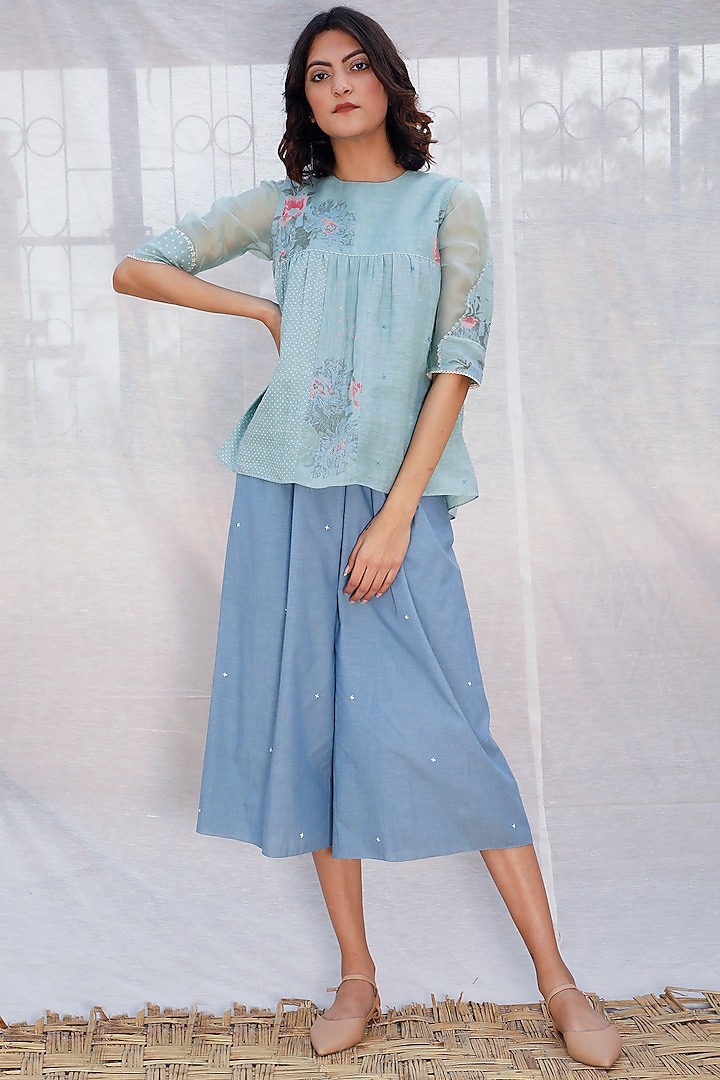 Mint Blue Embroidered Top by Arcvsh by Pallavi Singh