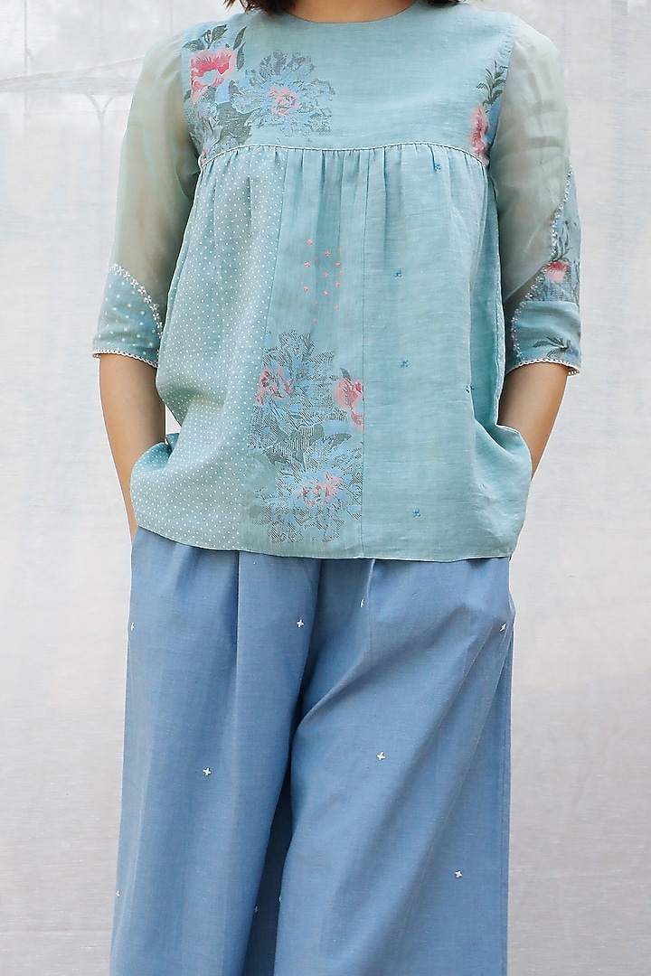 Mint Blue Embroidered Top by Arcvsh by Pallavi Singh at Pernia's Pop Up Shop