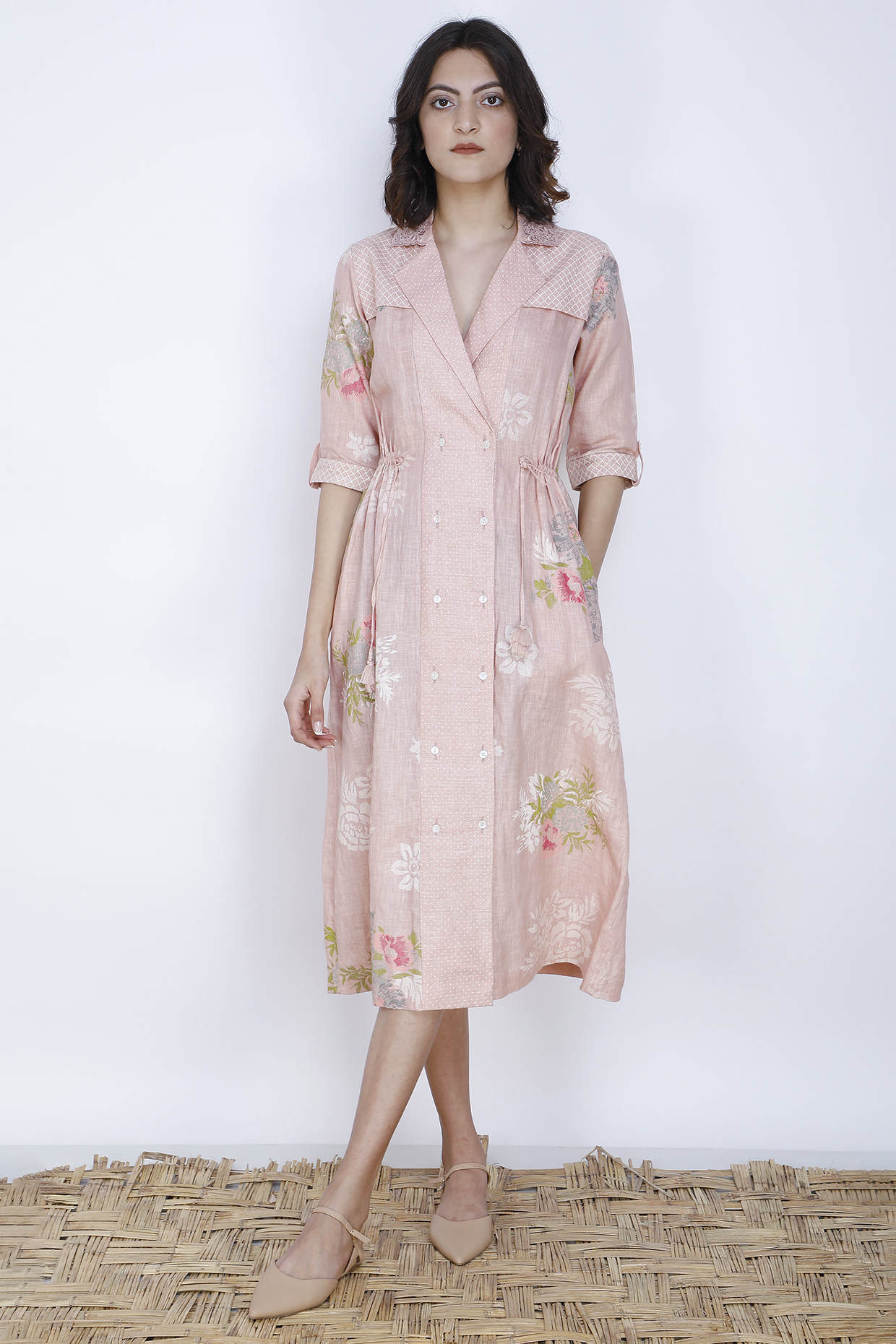 Old Rose Pink Printed Shirt Dress by Arcvsh by Pallavi Singh