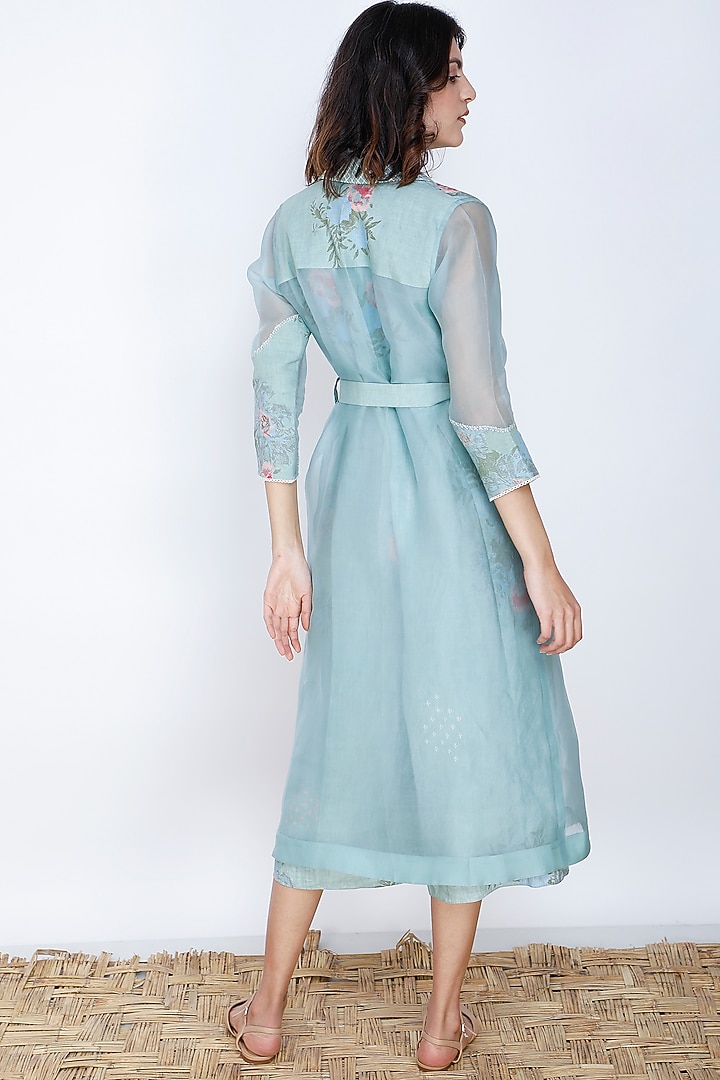 Mint Blue Printed Jumpsuit With Jacket by Arcvsh by Pallavi Singh at Pernia's Pop Up Shop