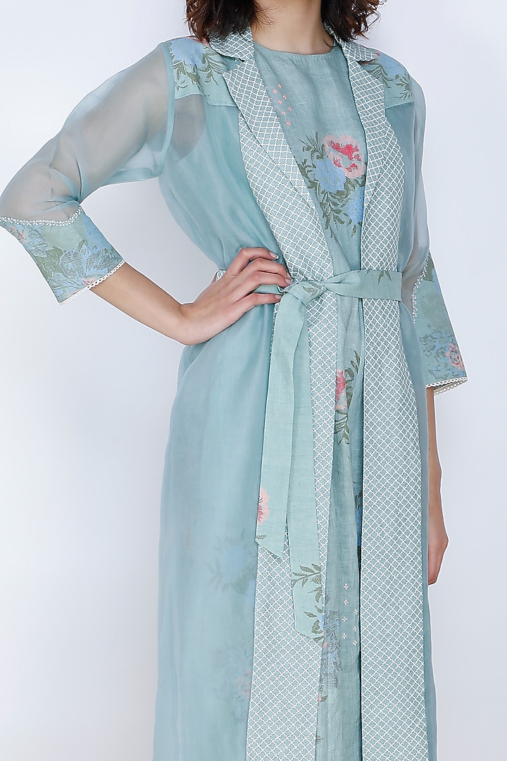 Mint Blue Printed Jumpsuit With Jacket by Arcvsh by Pallavi Singh at Pernia's Pop Up Shop